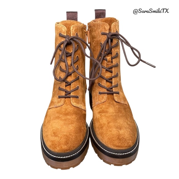 TORY BURCH Miller 50MM Lug Sole Bootie Tan Suede Combat Boots - NIB - Picture 2 of 14